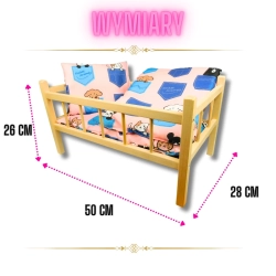 DREWNIANE ŁÓŻECZKO DLA LALEK Z POŚCIELĄ  3 CZĘŚCIOWĄ WZÓR KIESZENIE