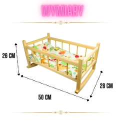 DUŻA DREWNIANA KOŁYSKA DLA LALEK 50 CM Z POŚCIELĄ 2 CZĘŚCIOWĄ MINKY WZÓR POLANA